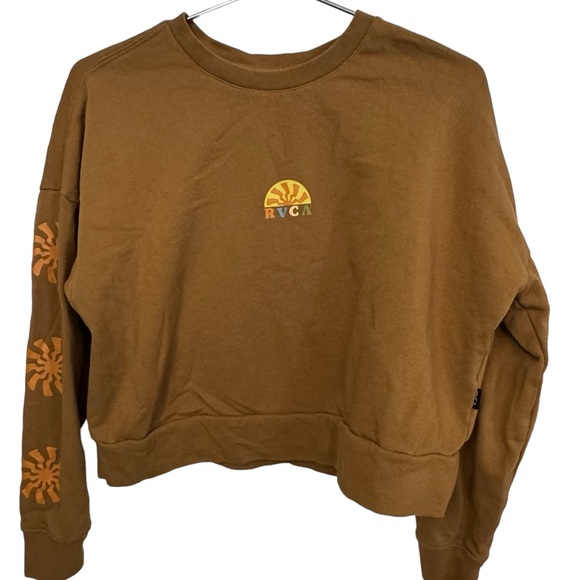 RVCA Tops - Retro RVCA Brown 70s Vibe Crew SUN Art Surf Women’s S Sweatshirt